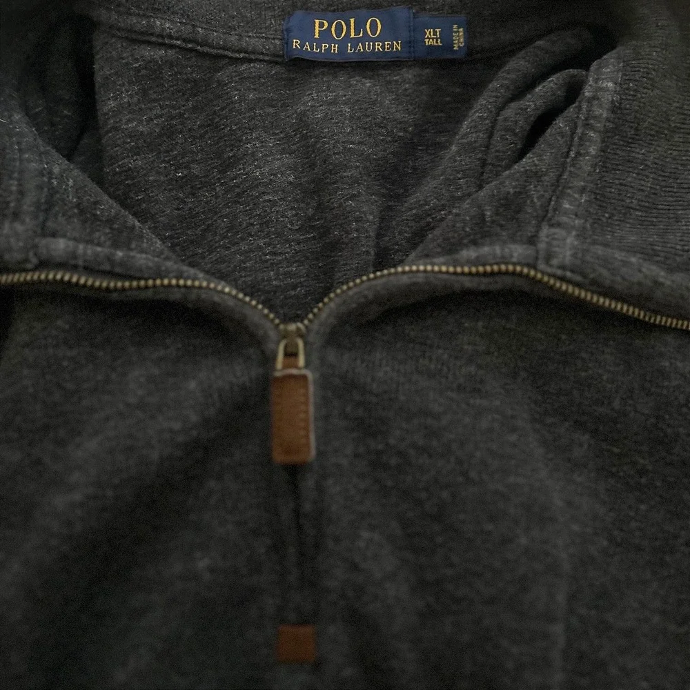 Polo Ralph Lauren Mens XLT Tall Charcoal Grey 1/4 Zip Cotton Pullover Sweater